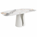 Mesa de Comedor Ovalada de Mármol y Acero para 10 Personas - 238x110x76 cm