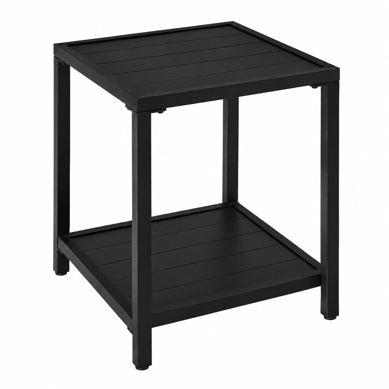 Yaheetech Mesa Auxiliar para Jardín de Metal, Diseño de Listones con Estante de Almacenamiento Inferior, Capacidad 45 kg, Negro