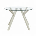 Mesa Redonda de Cristal Templado para Comedor, 6 Personas, Base Metálica Beige