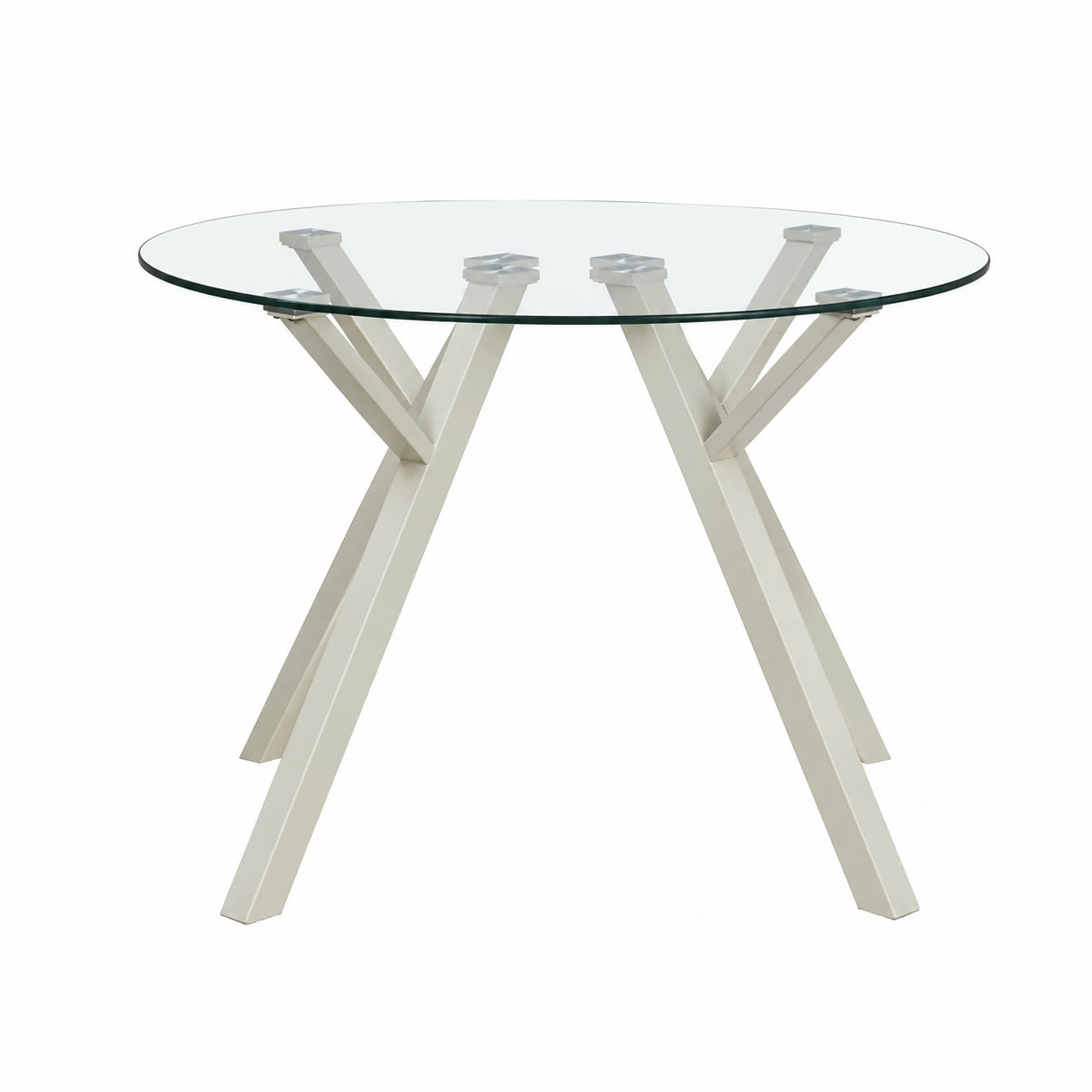 Mesa Redonda de Cristal Templado para Comedor, 6 Personas, Base Metálica Beige