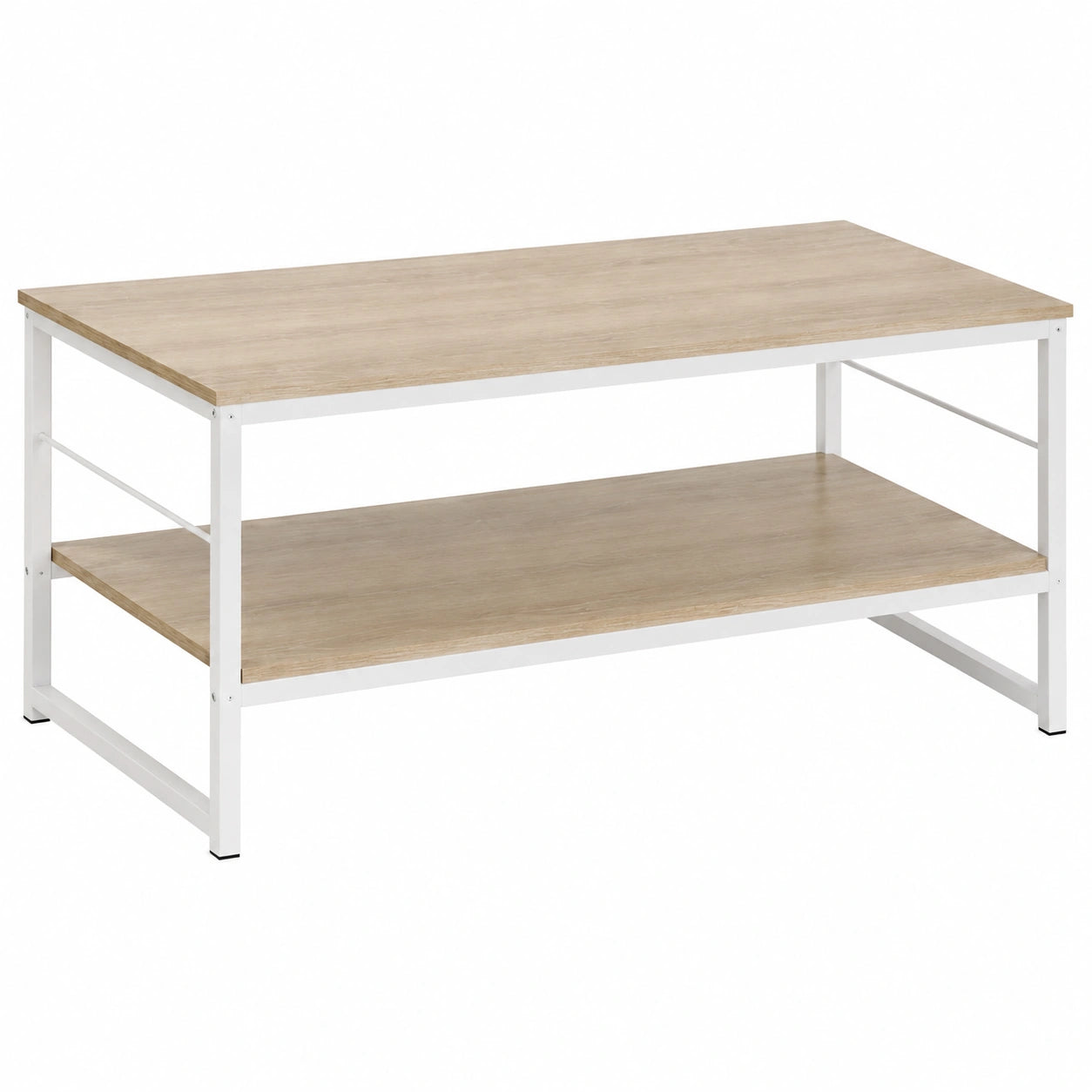 Mesa de Centro Blanca Moderna con Estante Inferior, 80x40x38 cm