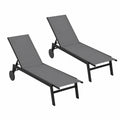 Tumbonas de Jardín Exterior con Ruedas y Respaldo Ajustable, 6 Posiciones Reclinables en Textilene para Terraza y Playa - Pack de 2 (Gris)