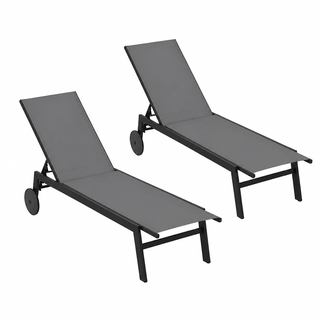 Tumbonas de Jardín Exterior con Ruedas y Respaldo Ajustable, 6 Posiciones Reclinables en Textilene para Terraza y Playa - Pack de 2 (Gris)