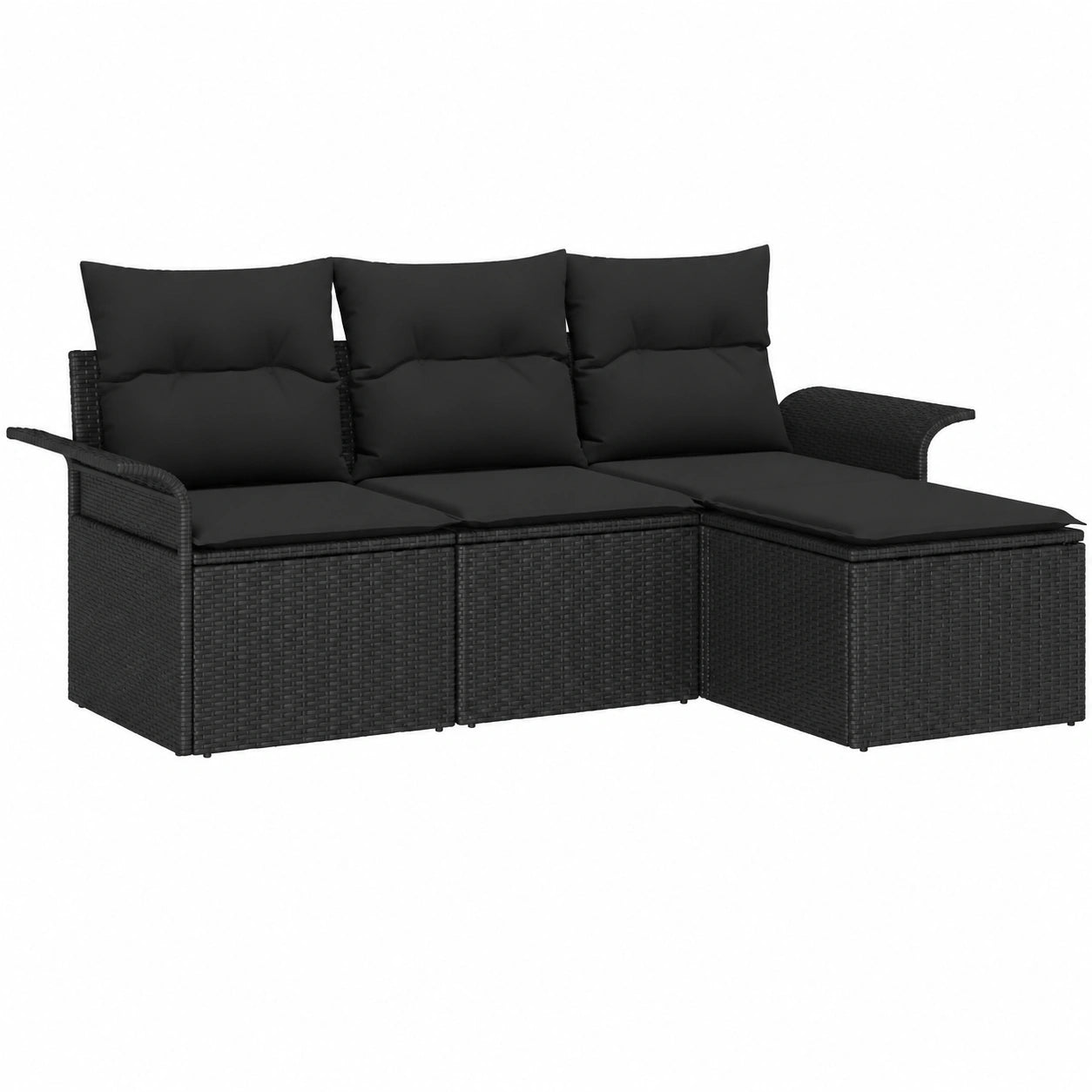 Conjunto de Sofás de Ratán Sintético Negro de 4 Piezas para Jardín, Moderno y Duradero