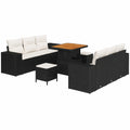 Conjunto de Sofá Exterior Modular 9 Piezas Negro y Crema de Poliratán