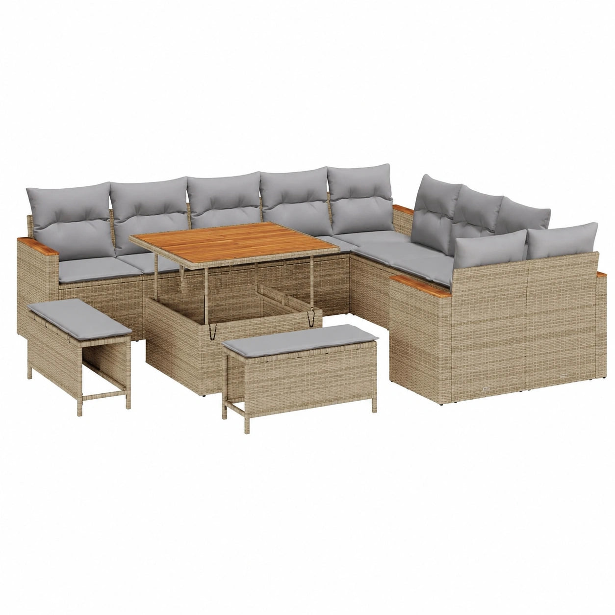 Conjunto de Sofás de Jardín 13 Piezas Ratan Sintético Beige, Sofá Modular Exterior, Muebles de Terraza de Lujo