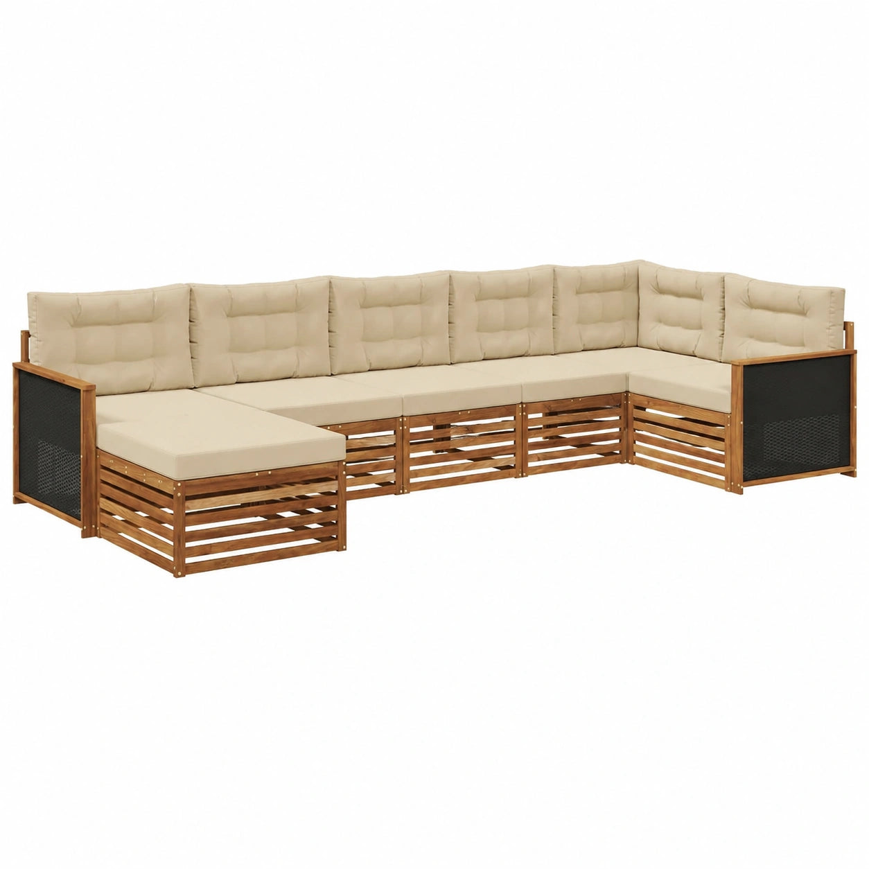 Conjunto de Sofás de Jardín con Cojines, 7 Piezas, Natural y Beige, Muebles de Exterior Modernos y Resistentes al Clima