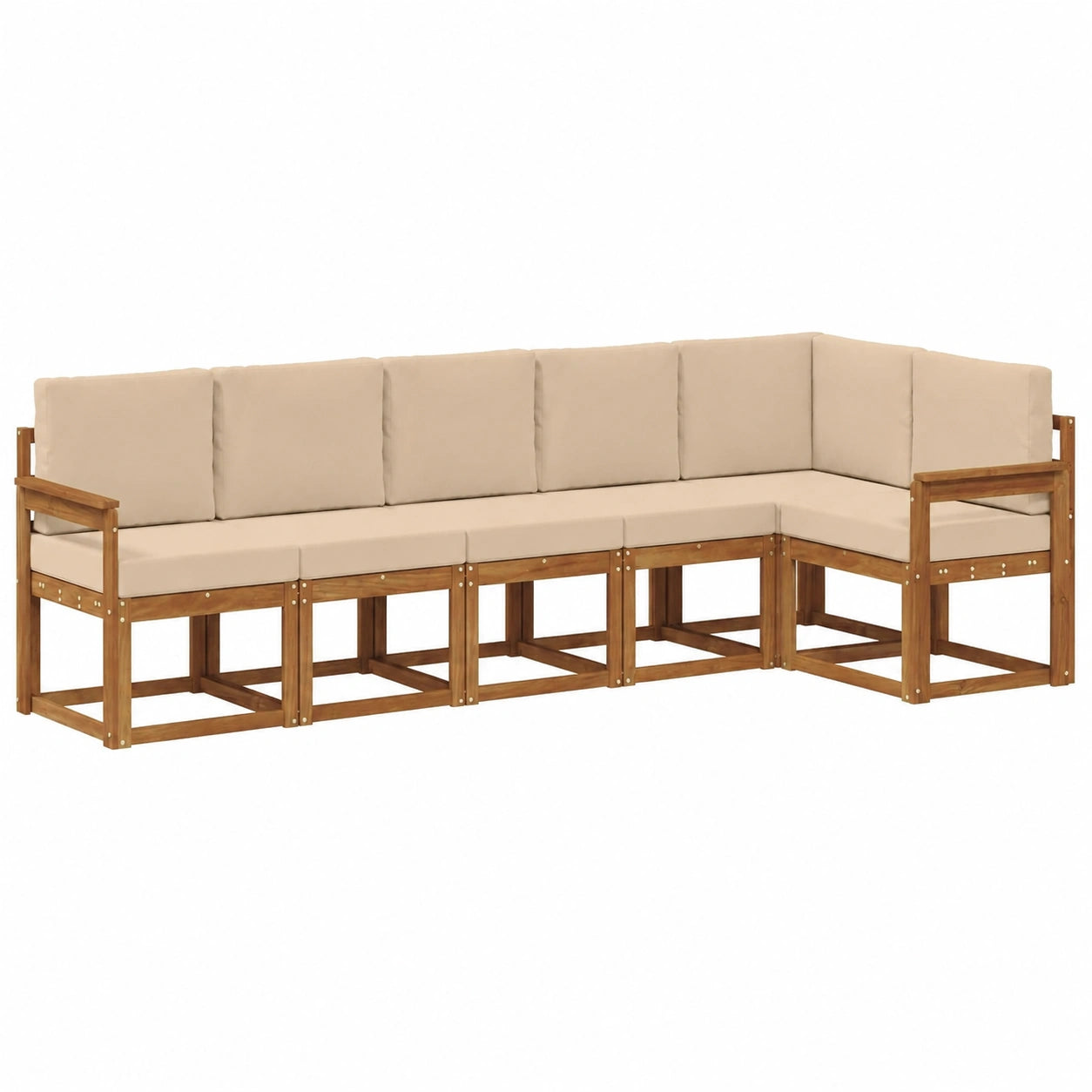 Conjunto de Sofás de Exterior con Cojines, 6 Piezas, Natural y Beige, Modular y Duradero