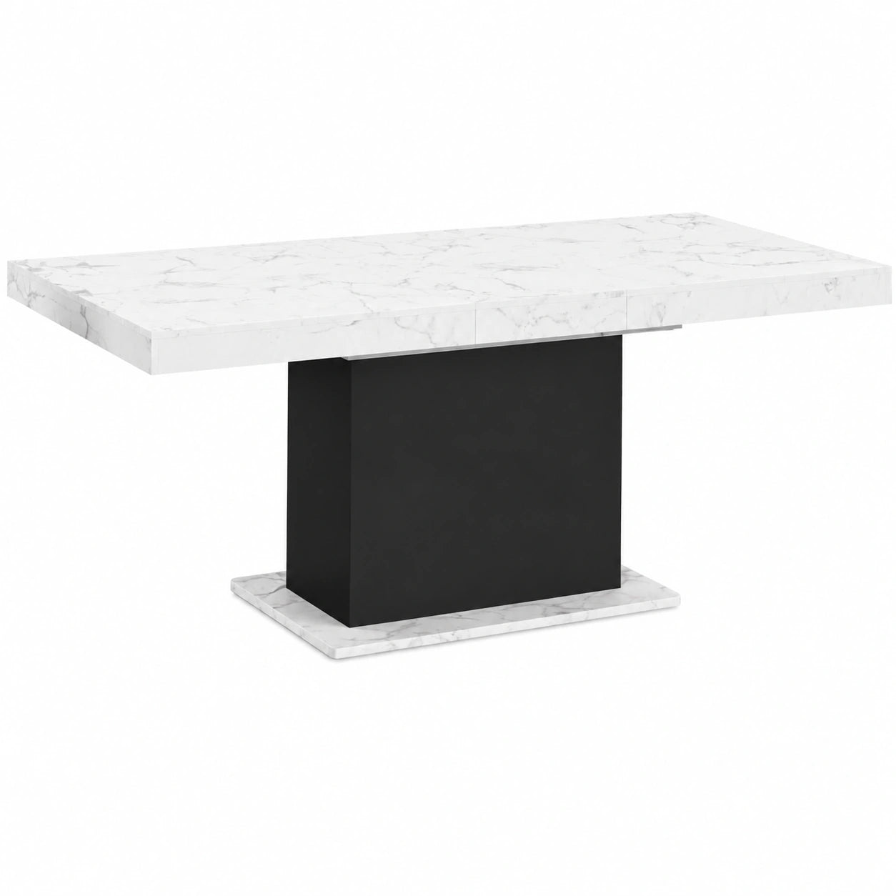 Mesa Comedor Extensible Eden 6-10 Personas, Mármol Blanco y Negro, 160-200 cm