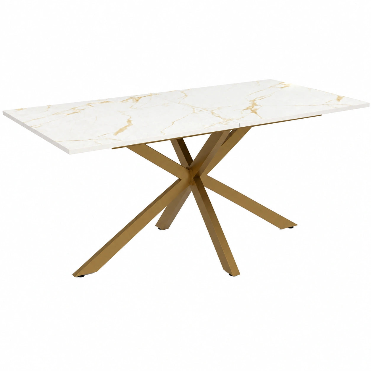 Mesa de comedor para 8 personas Alix con patas de araña de latón y tablero efecto mármol dorado de 160 cm