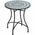 Mesa Redonda Exterior con Diseño de Mosaico y Estructura de Metal