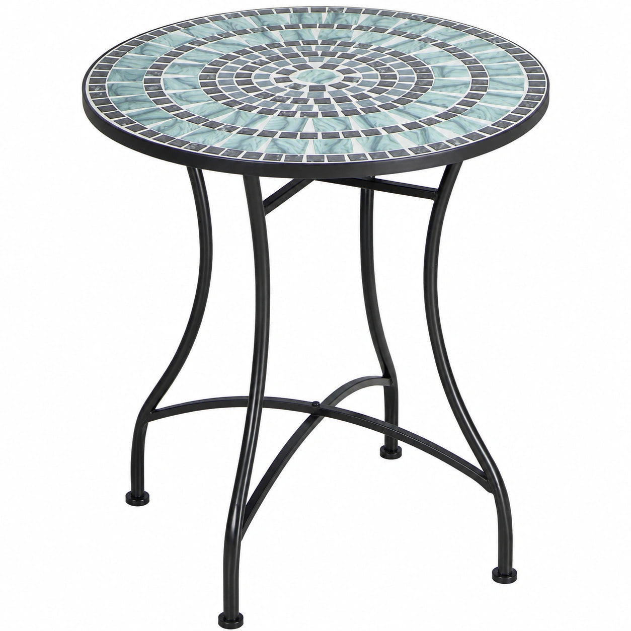 Mesa Redonda Exterior con Diseño de Mosaico y Estructura de Metal
