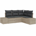 Conjunto de Sofás de Jardín 4 Piezas Ratán Sintético Gris Claro, Modular y Resistente a UV
