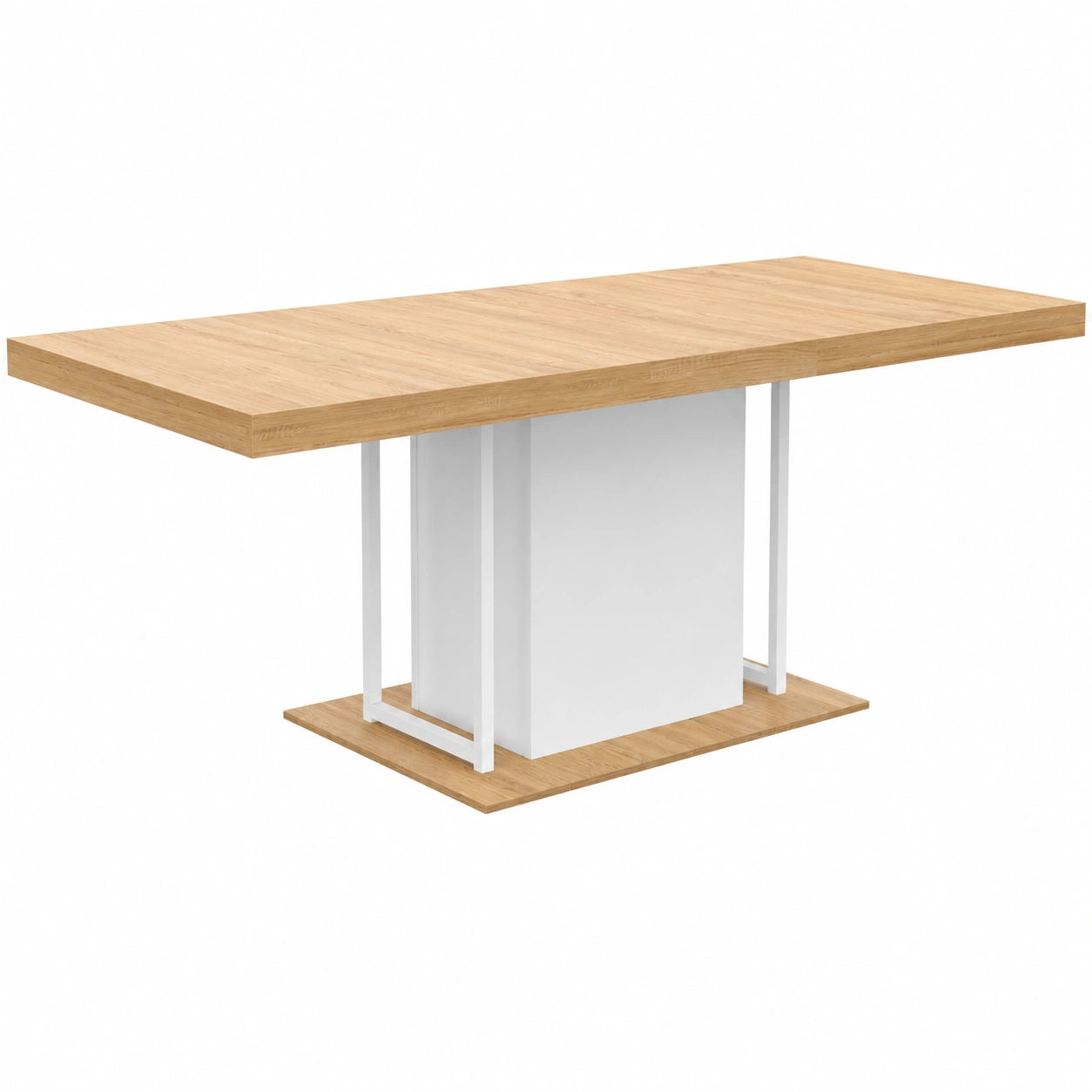 Mesa de Comedor Extensible UGO para 6-10 Personas, Madera de Haya y Blanco, 160-200 cm