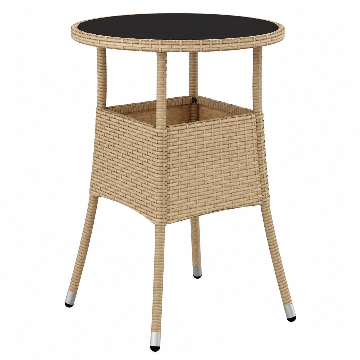Mesa de Jardín de Ratán Sintético Beige con Vidrio Templado, 60x75 cm