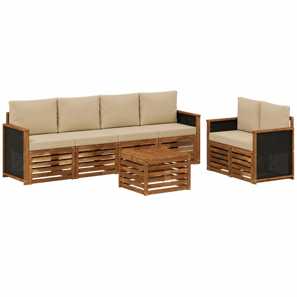 Conjunto de Sofás de Jardín 7 Piezas en Natural y Beige, Muebles de Exterior Modernos y Duraderos