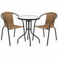Conjunto de Jardín Exterior con Mesa de Cristal y Sillas de Ratán Natural, Apilables