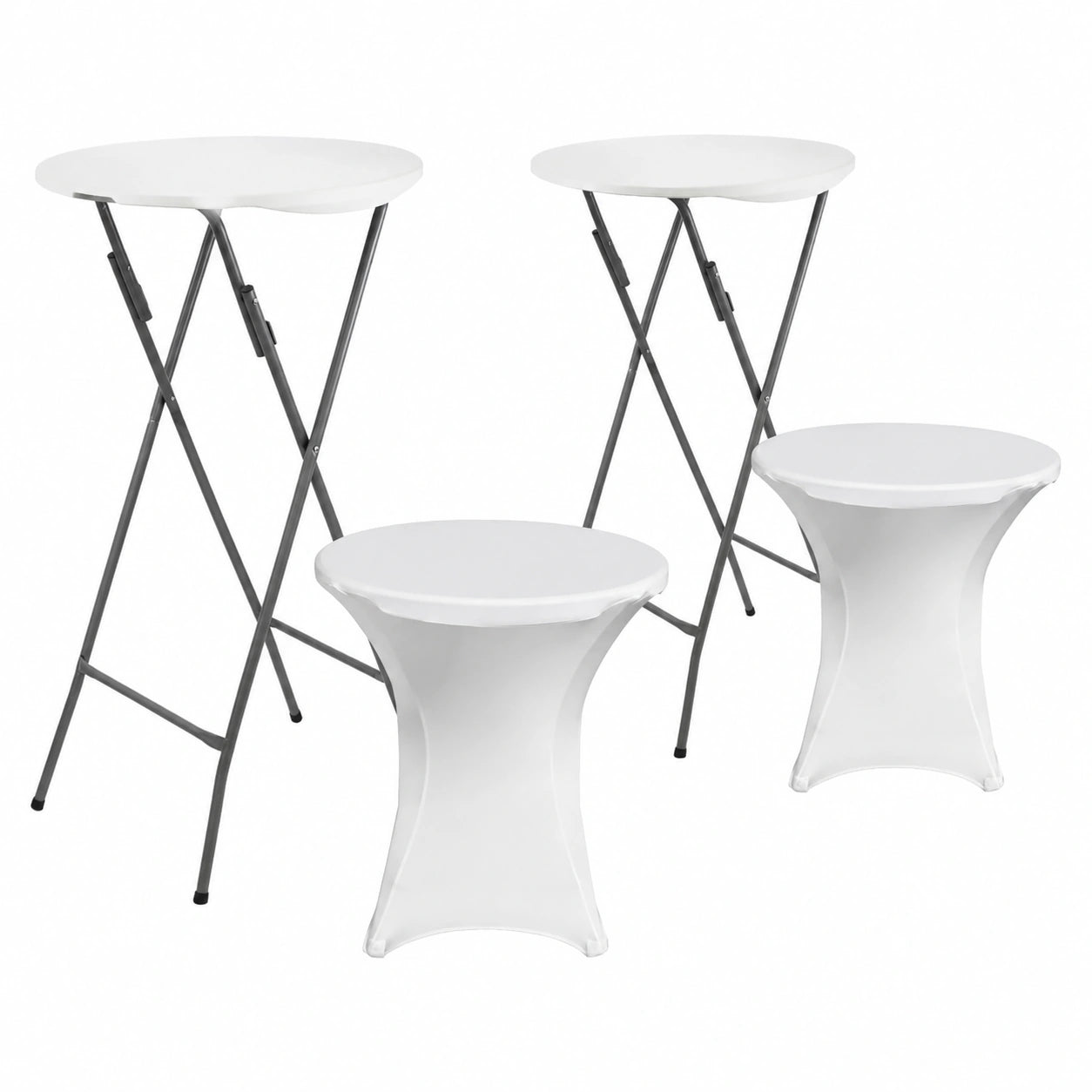 Conjunto de 2 Mesas Plegables Altas Redondas con Fundas Blancas, 61x105cm, 7house